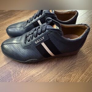 Authentic Bally Navy Leather Lace-Up Sneakers